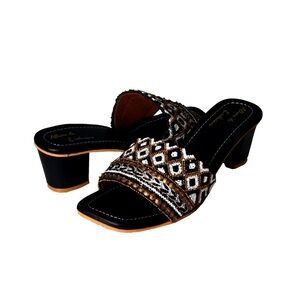 Bohemian black sandals with hand beaded details